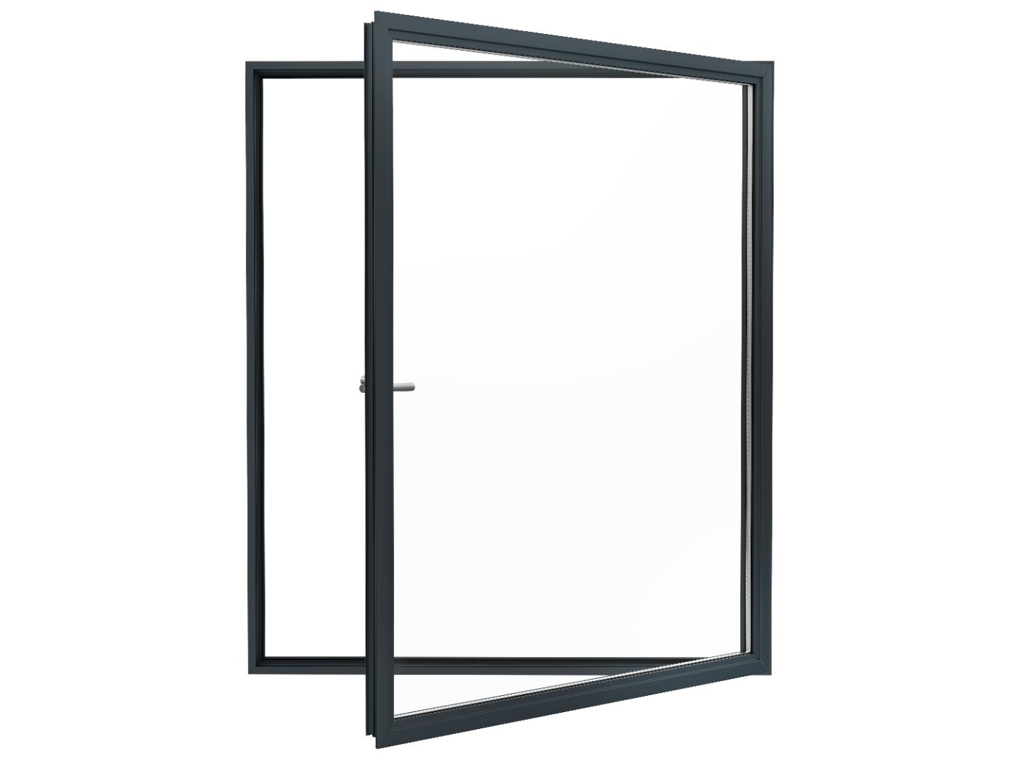 An open anthracite grey Smart Systems Alitherm aluminium casement window